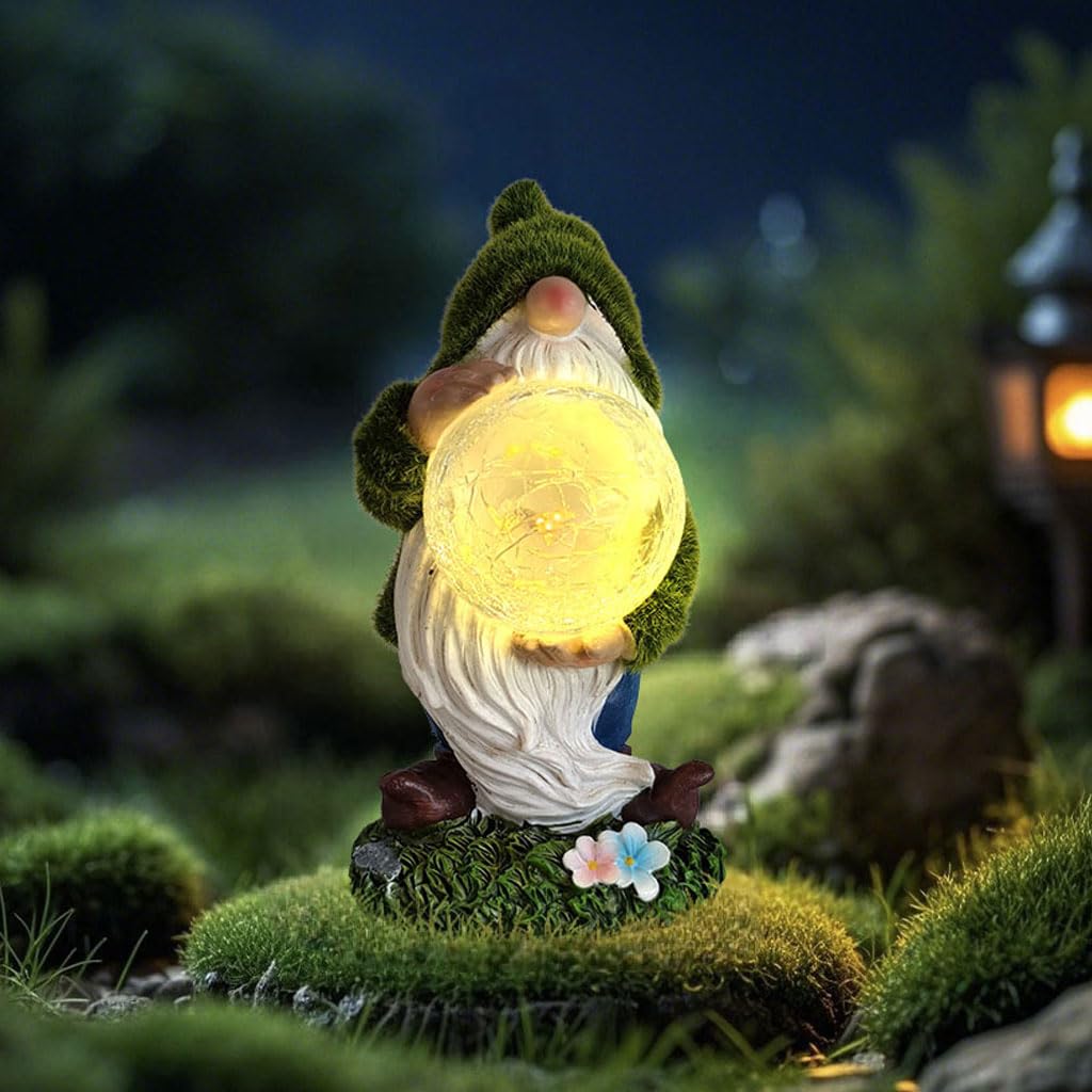 Statua di gnomi da giardino con luci solari, sculture decorative per cortile, luci per esterni, resistente alle intemperie, statua decorativa per prato per patio, decorazioni da giardino, regali unici