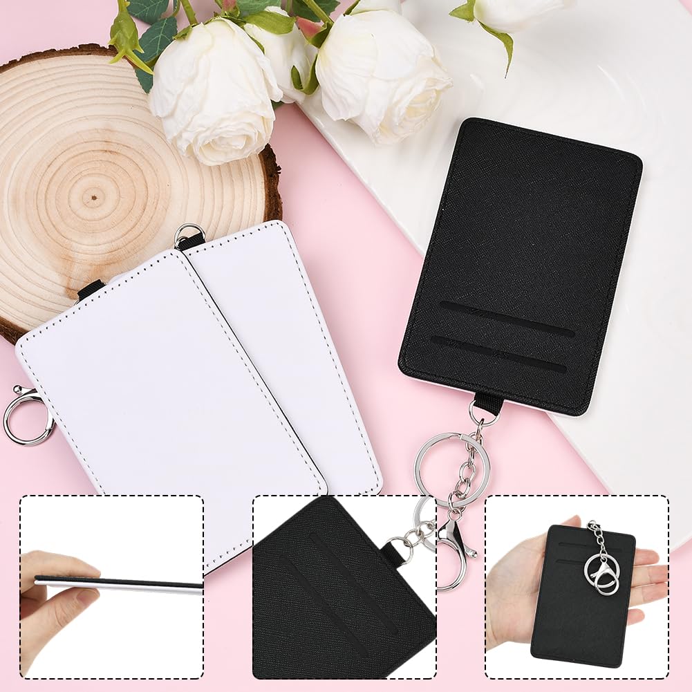 12 porte Cartes à Sublimation en Cuir Vierge pour Badge D'Identification à Imprimer Par Transfert Thermique avec Porte Clés pour le Travail les Voyages les Fournitures de Bureau pour Femmes e