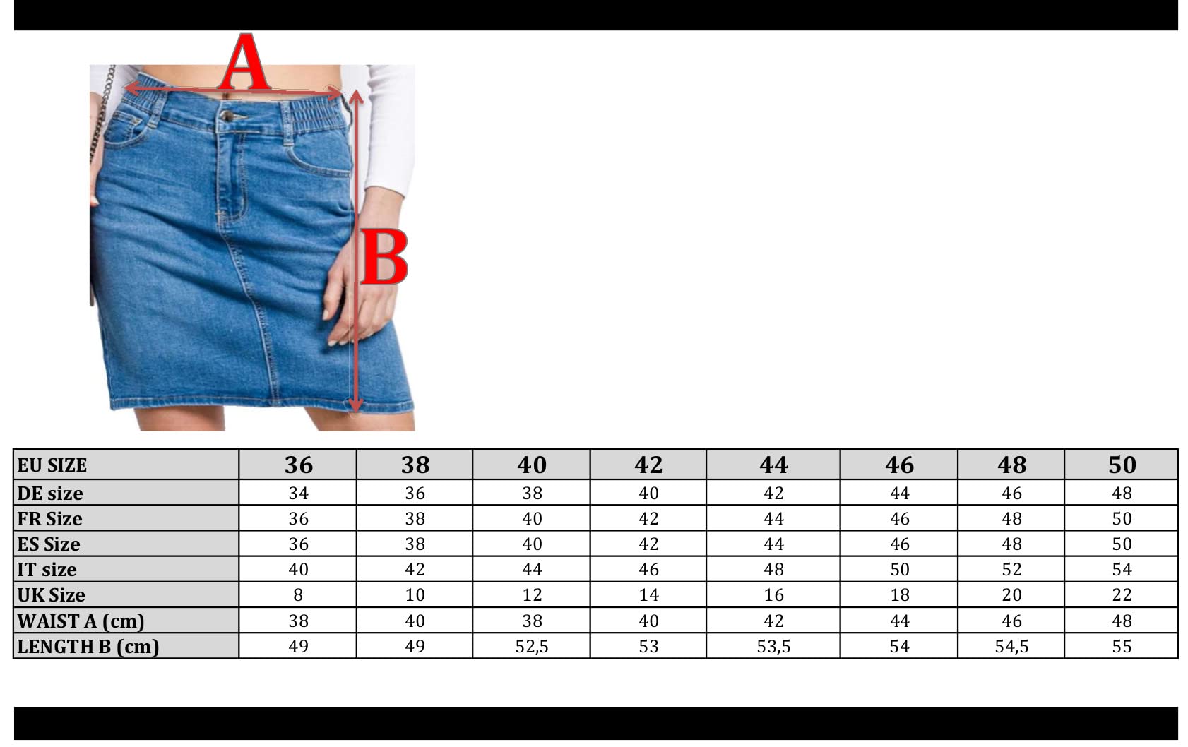 Van Der Rich ® - Jupe en Jean Court au Genou, avec Taille élastique - Femme