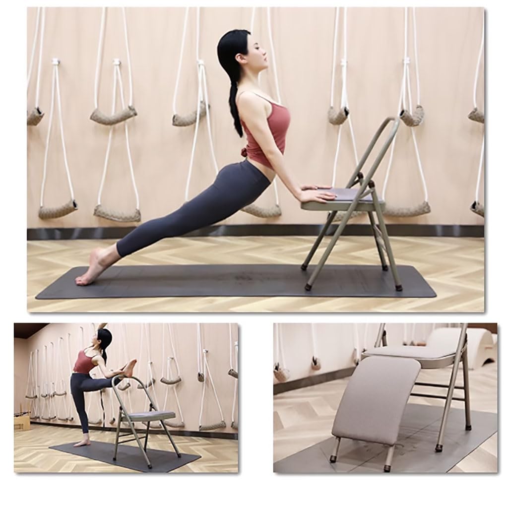 Sedia da yoga pieghevole con supporto lombare e struttura in metallo, sedia a inversione per pilates e casa, disponibile in grigio, nero, viola, ideale per comfort e stabilità