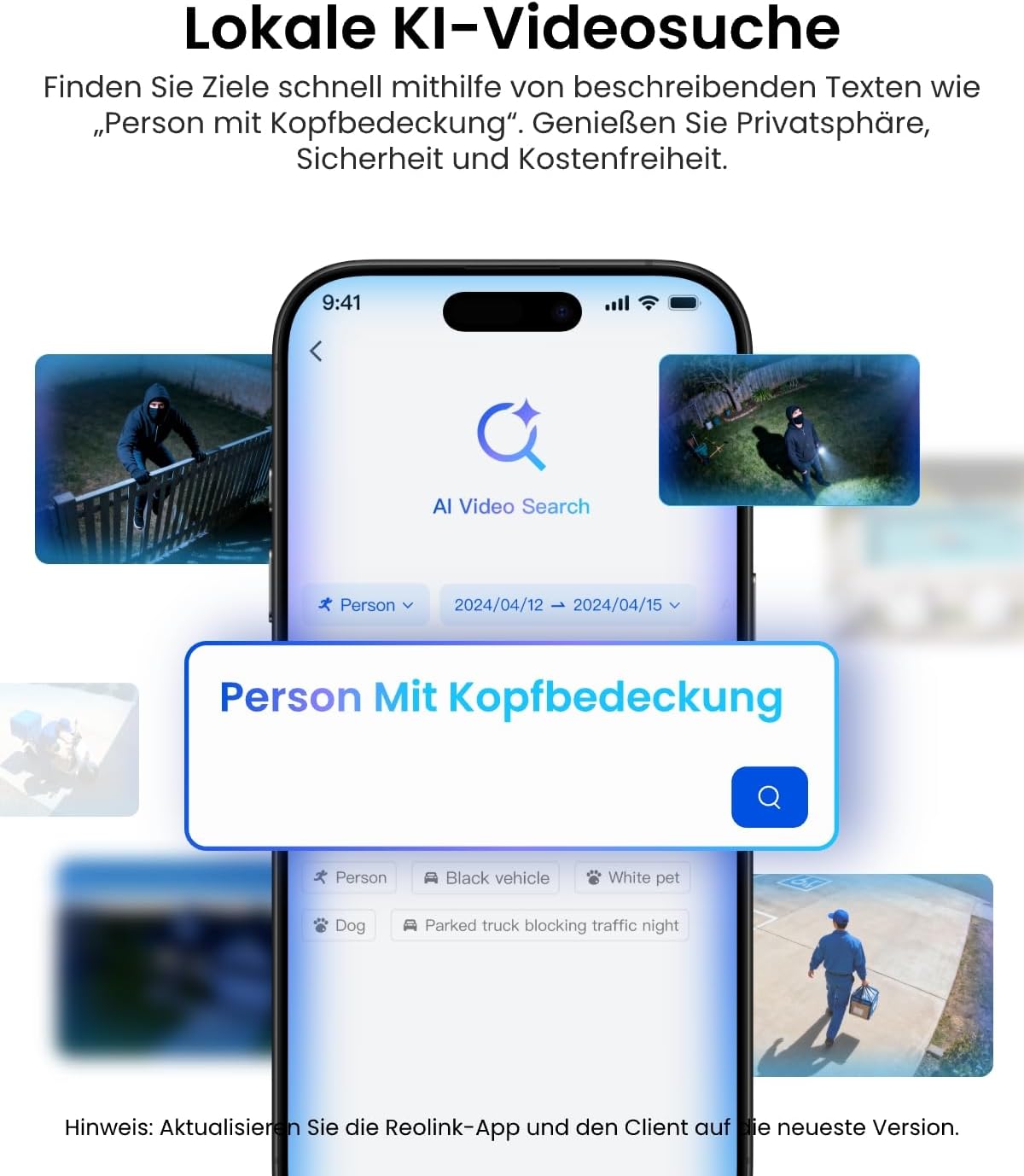 Reolink TrackFlex Floodlight WiFi, 4K Wi-Fi 6 PTZ Überwachungskamera Aussen mit 3000 Lumen Flutlicht, Auto-Tracking-Zoom, WLAN Kamera Outdoor mit Lokaler KI-Videosuche, 270° PIR-Erkennung