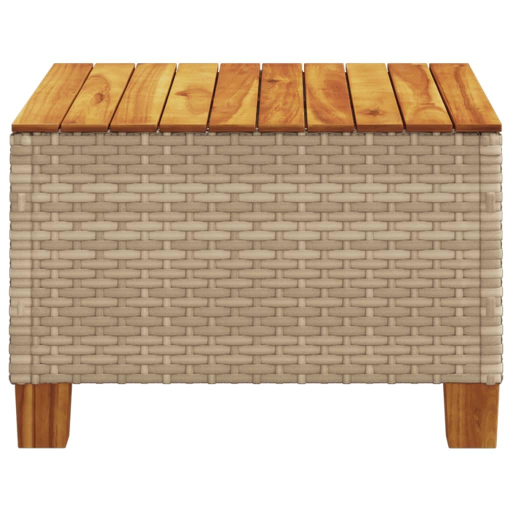 Tavolo da giardino beige, 55 x 55 x 36 cm, in polyrattan, legno di acacia, resistente alle intemperie, per giardino, balcone, terrazza, esterni, campeggio, picnic, salvaspazio, stabile e