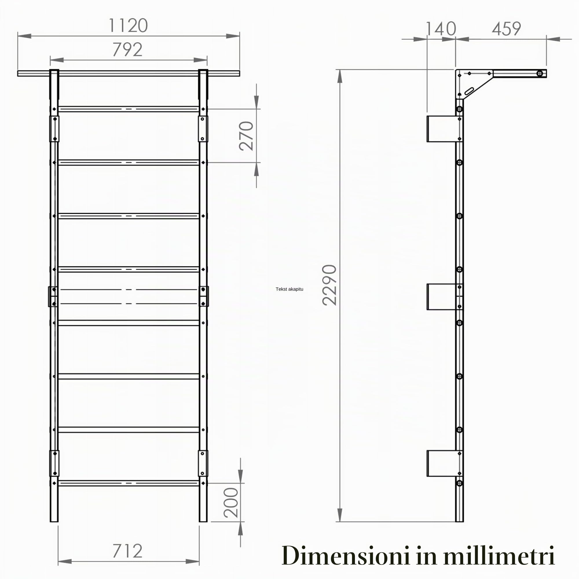 Potenza Spalliera Svedese in Acciaio con Barra per Trazioni – Scala da Ginnastica 230x81 cm per Casa e Palestra, Portata 250 kg, Home Gym Multifunzione