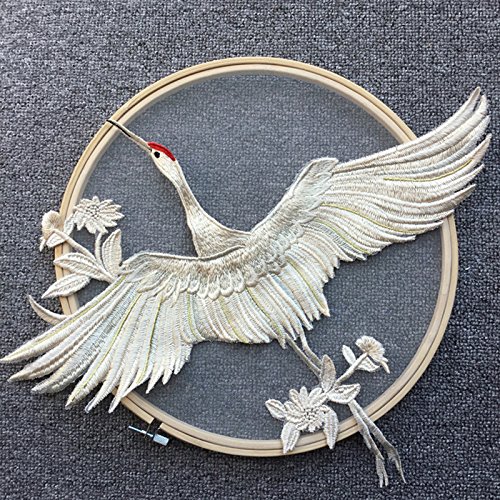 Toppa Ricamata Fai Da Te: Applique Gru Giapponese Per Vestiti, Jeans E Borse - 20x20.5 Cm