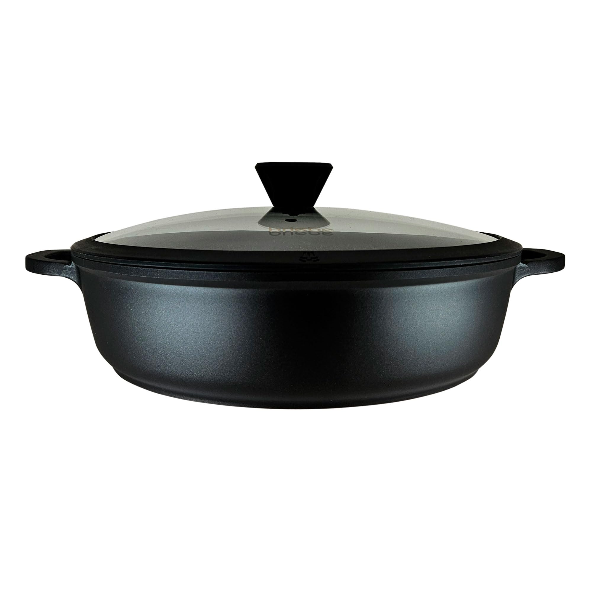 briebe Black Titanium garnek do gotowania do kuchni, indukcyjny, powłoka nieprzywierająca, tytan, 32 cm, odlew aluminiowy, powłoka bez PFOA, szklana pokrywka, uchwyty silikonowe, szkło ceramiczne, gaz