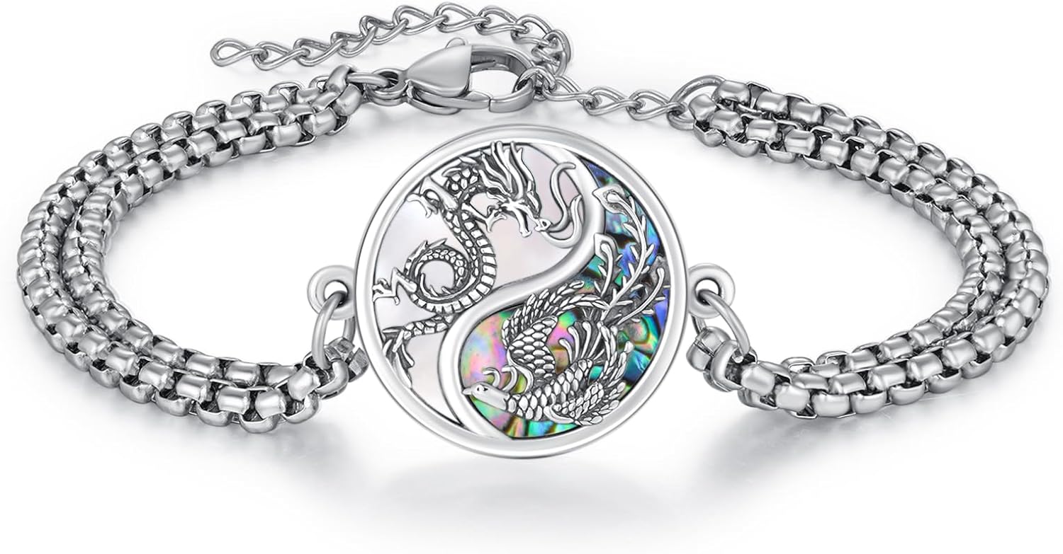 CUOKA MIRACLE Dragon and Phoenix Bracelet S925 Sterling Silver Yin Yang Couple Bracelet Animal Pendant Jewelry Valentine's Day Gift for Lover