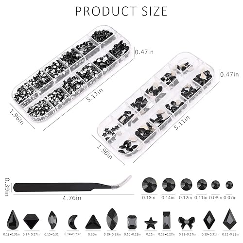 Miniatura 6 de 2324 piezas de diamantes de imitación negros con parte trasera plana, gemas y piedras de cristal multiformas, kit de diamantes de imitación para