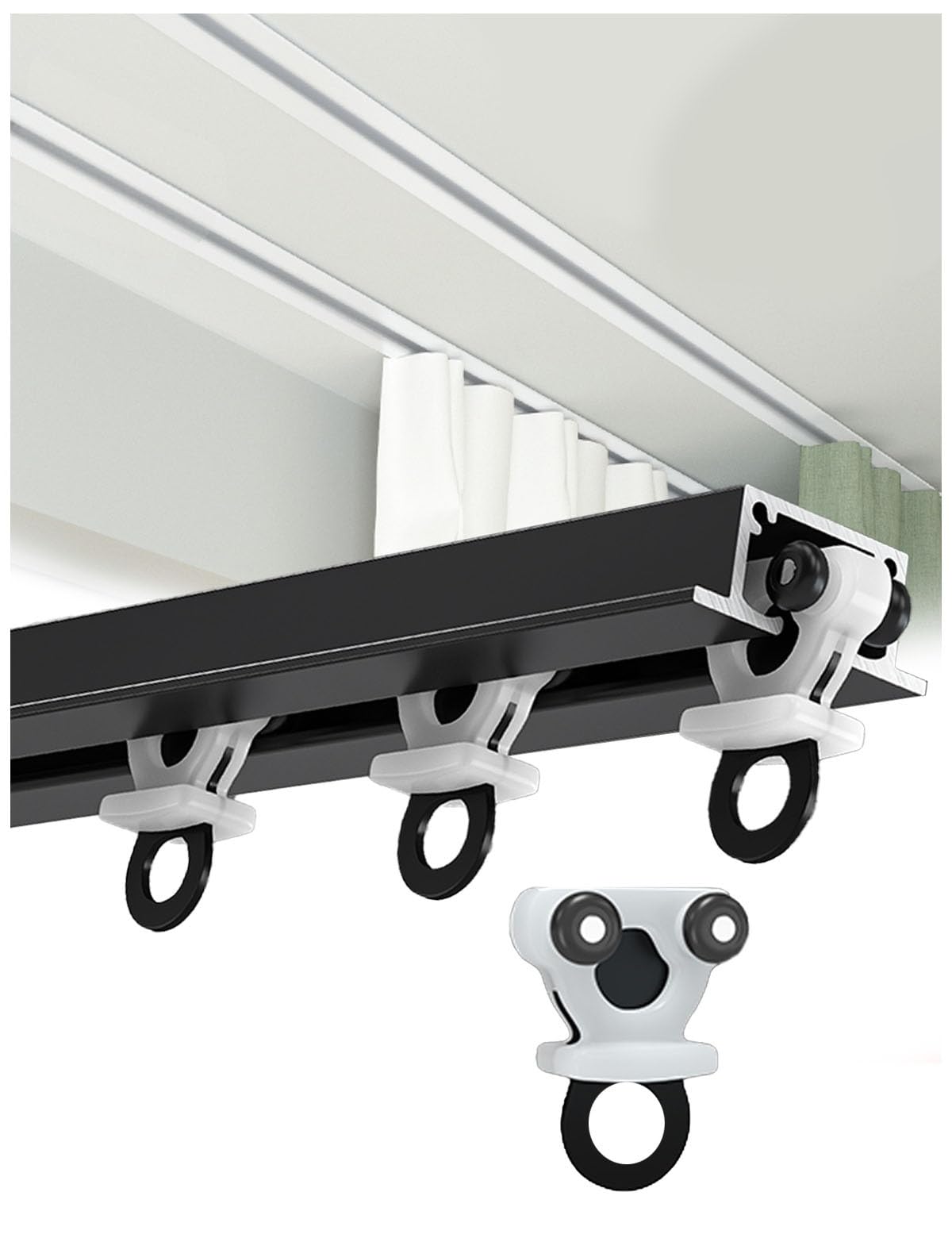 APMOE Rail Rideaux Plafond Encastré Aluminium - Tringle Invisible Silencieuse Pour Rideaux Lourds