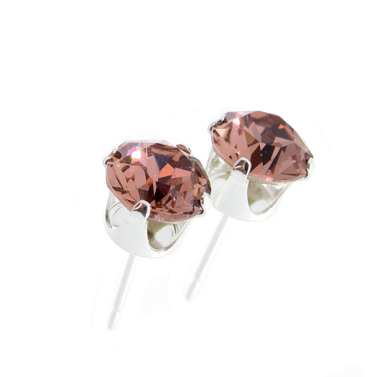 pewterhooter London Collection Women's Sparkling Blush Rose Sterling Silver Stud Earrings with Gift Box.
