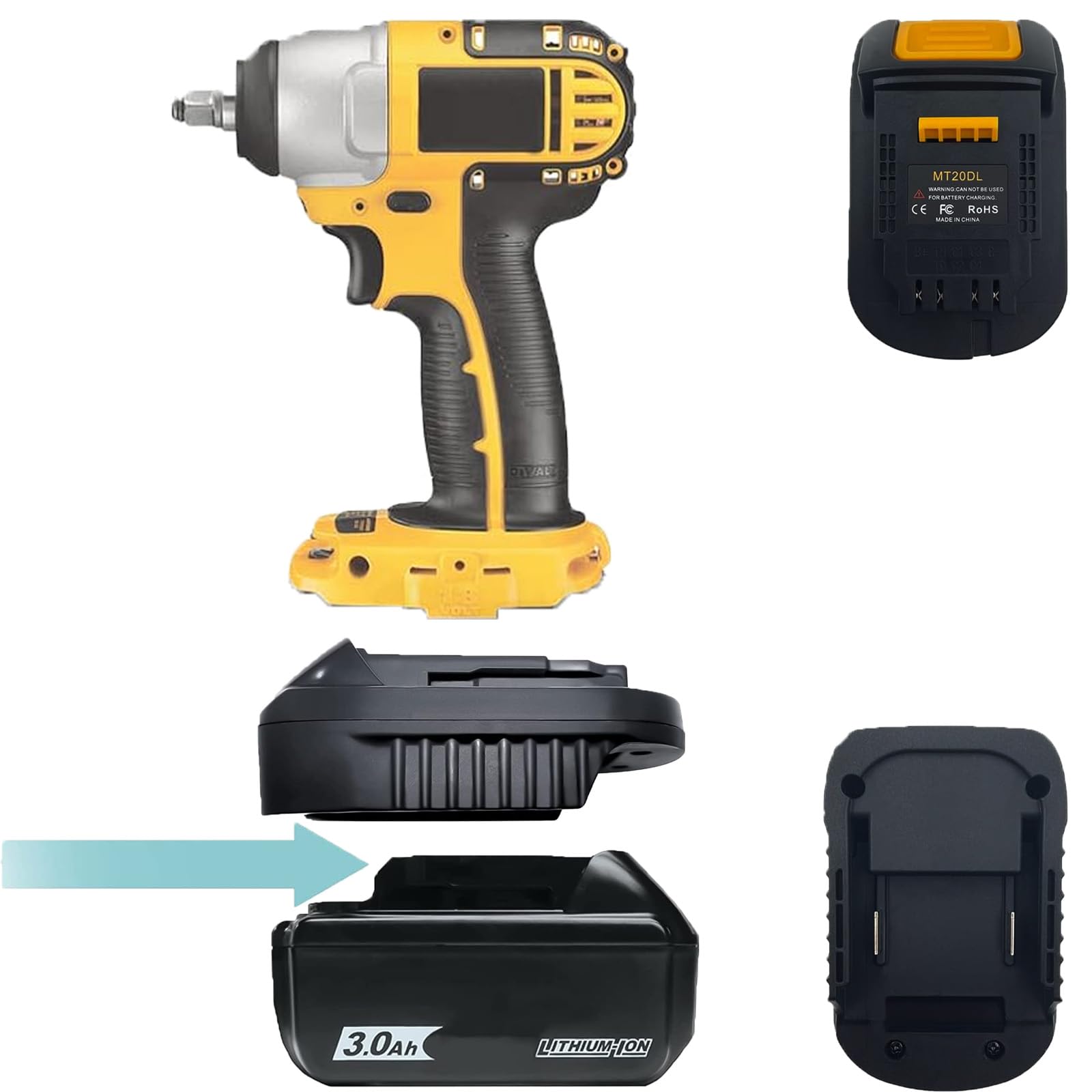 MT20DL Adaptateur de batterie pour batterie lithium-ion Makita 18 V pour batterie lithium-ion DeWalt 18 V/20 V Convient pour les outils électriques sans fil DeWalt 18 V/20 V Max Li-Ion