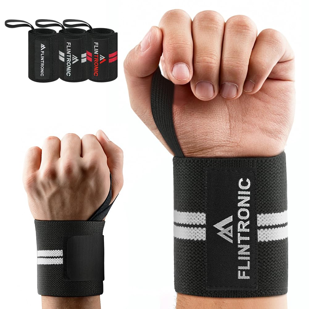 flintronic Fasce Polsi Sollevamento Pesi Cinghie, Polsiere per Fitness, con Anello per Pollice, Elasticità Cinturino di Supporto per Il Polso, per Powerlifting, Bodybuilding & Allenamenti di Forza
