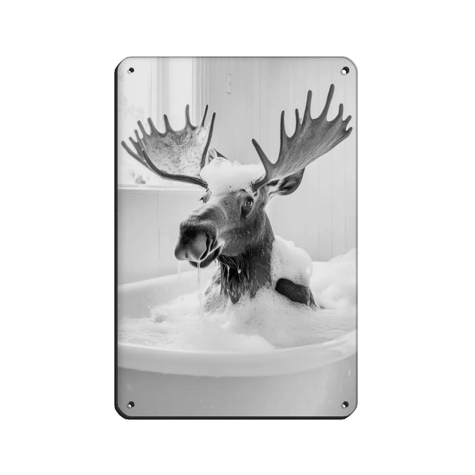 Moose in The Bathtub, Funny Bathroom Art Tin Sign Vintage Metal Pub Club Cafe Bar Home Wall Art Decoration Poster Retro 8x12inch(20x30cm)