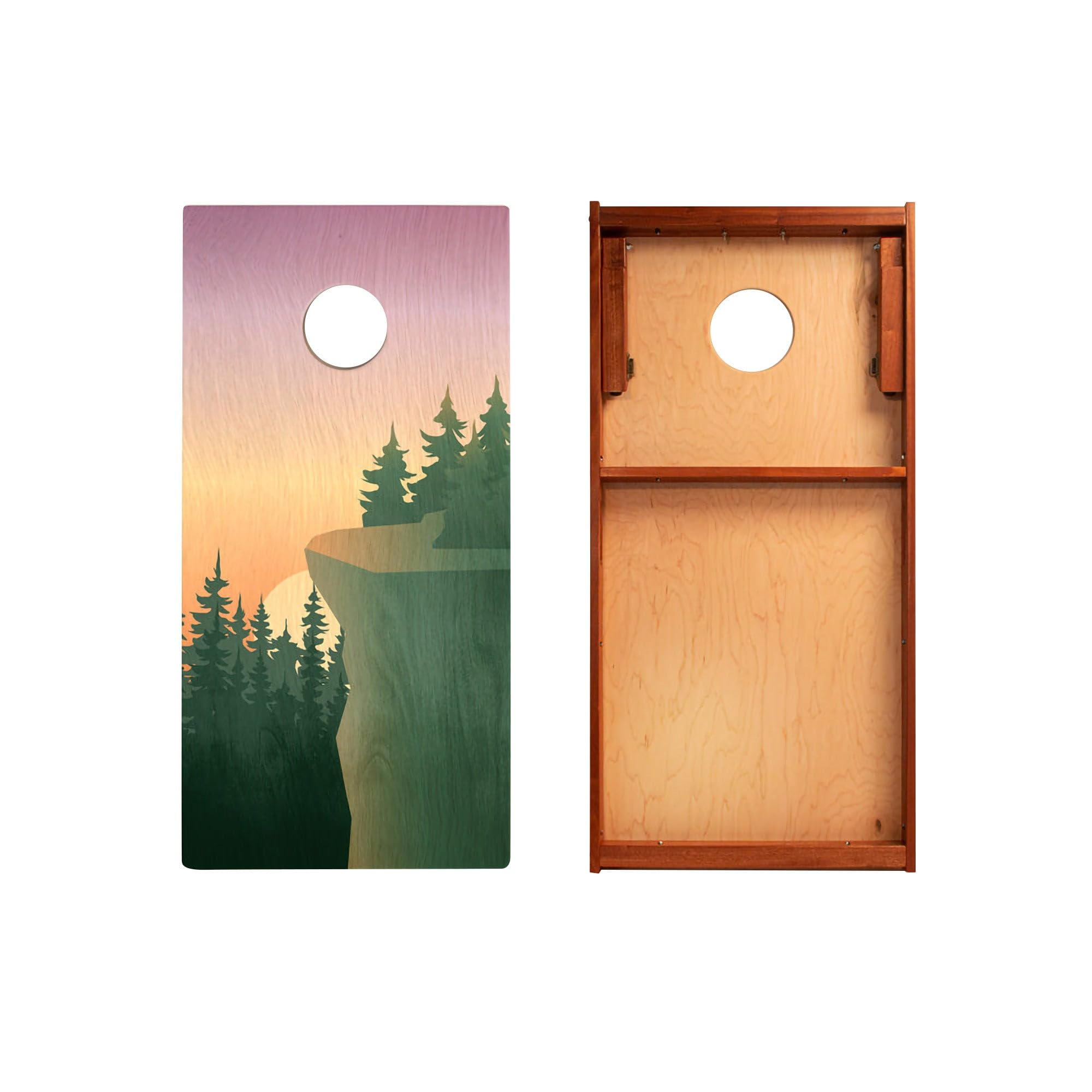 Skip's Garage Cliff View Waterproof Cornhole Boards - Includes (2) Boards (Resin Bags) + (1) Case & (2) Hole Lights