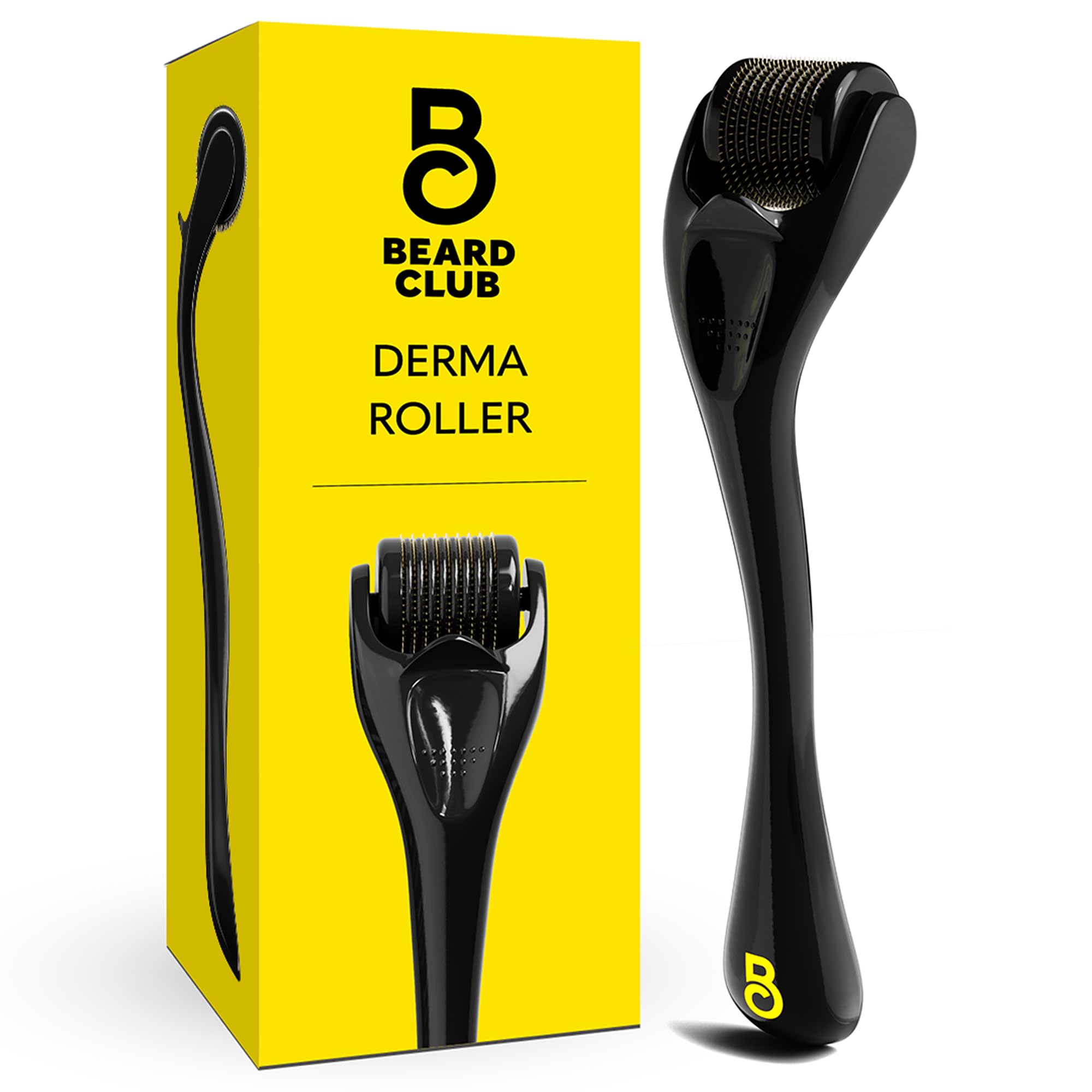 The Beard Club Derma Roller for Face, Body and Scalp - Microneedling for Men and Women with 540 Titanium Microneedles - Beard Roller & Micro Needling Scalp Hair - Black