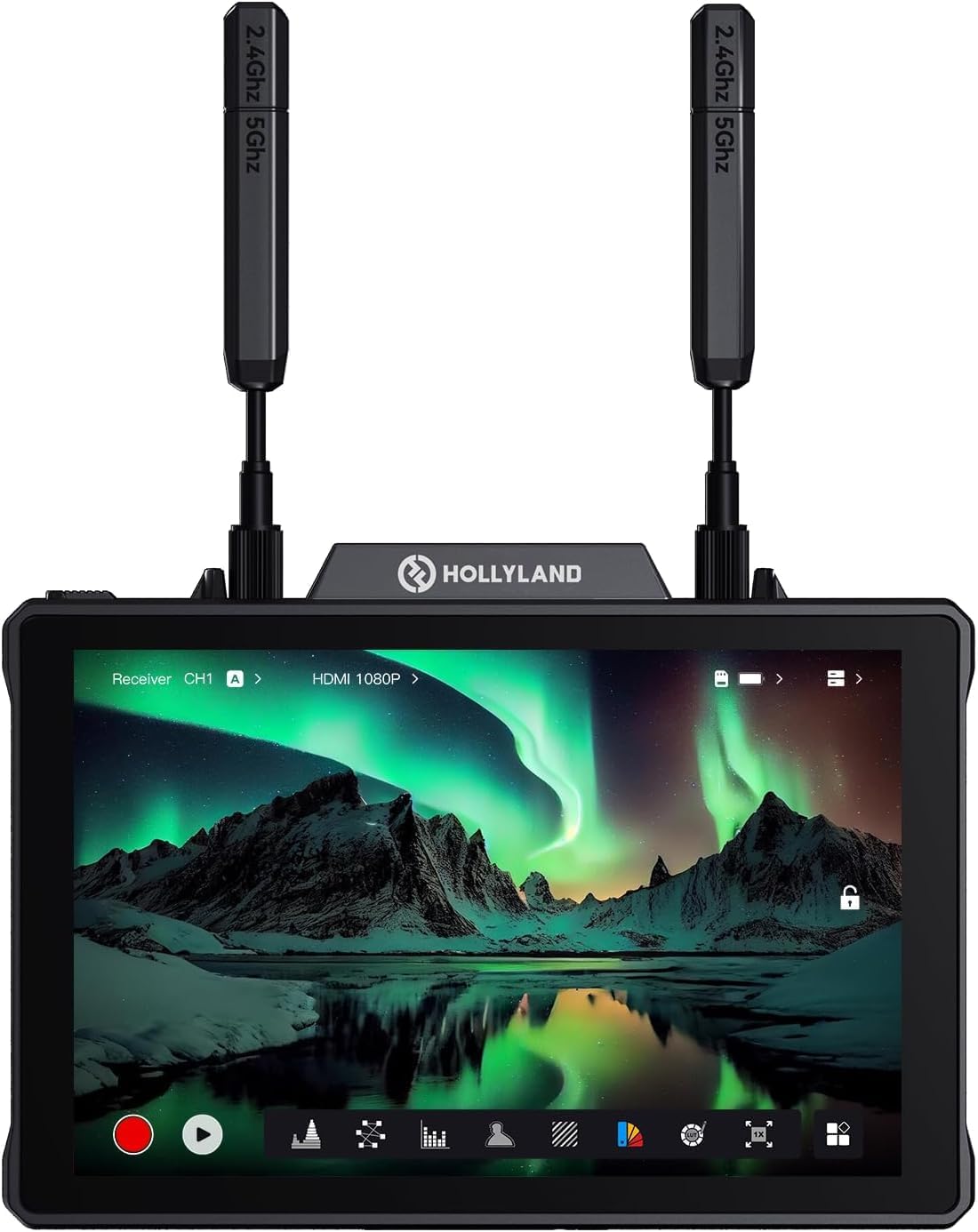 Hollyland Pyro 7 Wireless All-in-One Wireless Monitor/Receiver/Transmitter | HDMI/SDI | Up to 1300ft, Low Latency, 4K30 | Includes 1 x NPF-570 Battery, Battery Charger, and SolidSignal Cloth