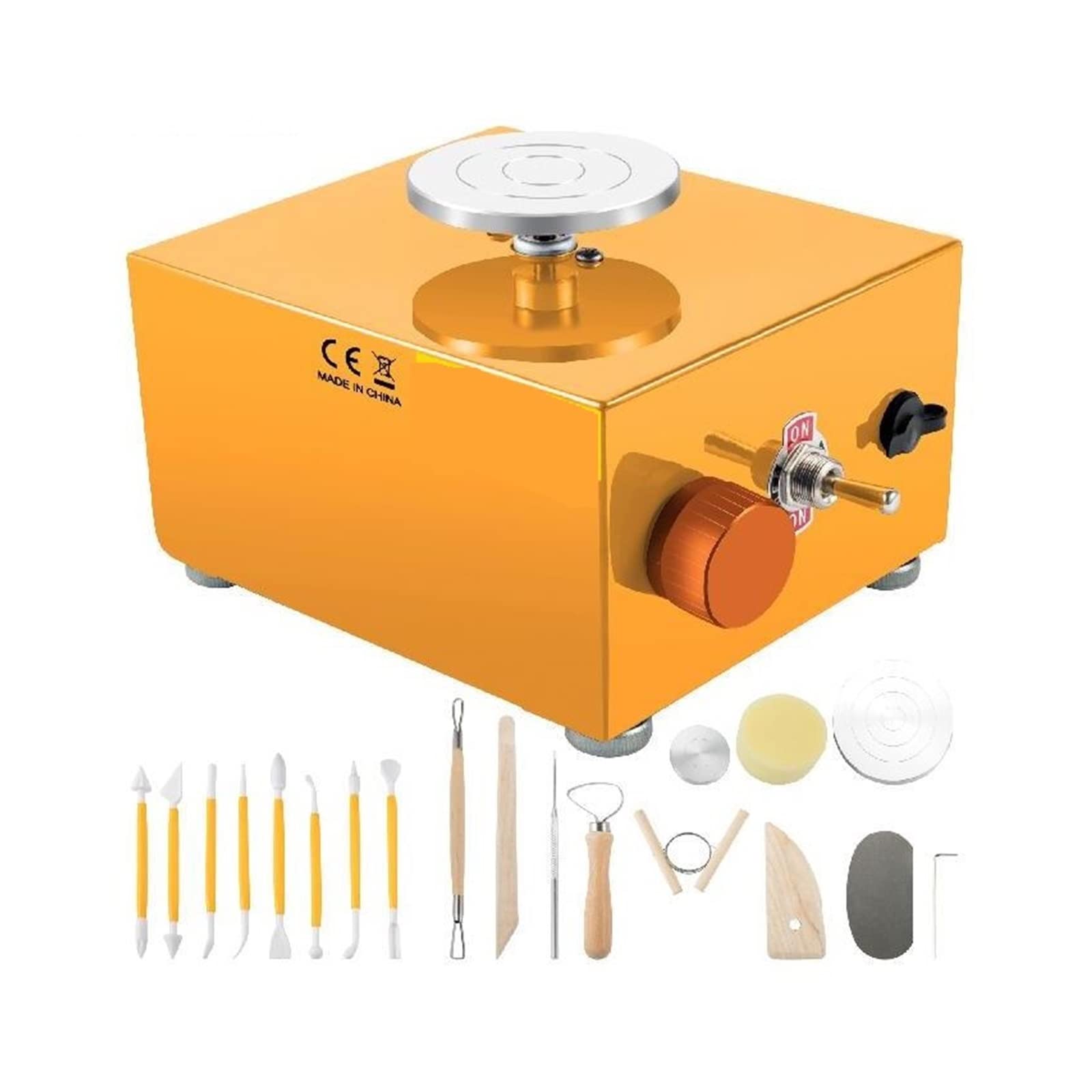 30 W Mini-Töpferscheibe, einstellbare Geschwindigkeit, Heimwerker-Tonmaschine, elektrische Bildhauer-Kits mit 3 Plattentellern und 16 Werkzeugen(Rood)