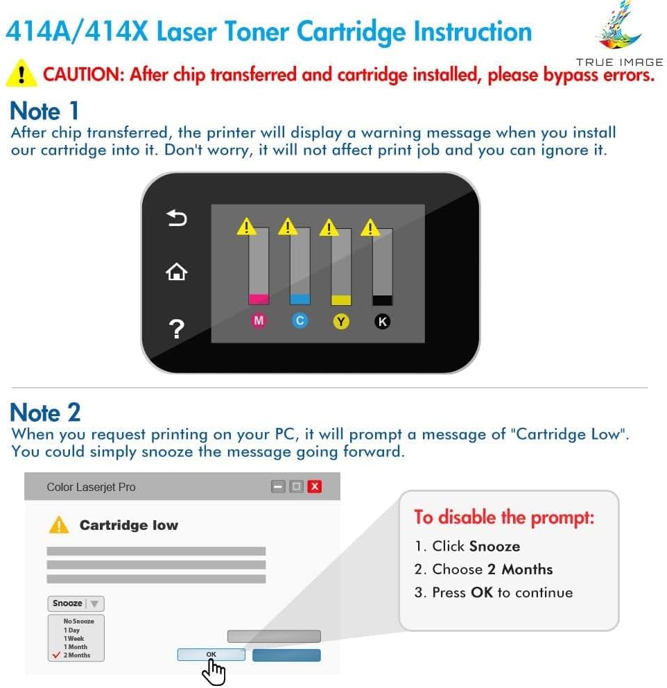 TRUE IMAGE Compatible 414X Toner Cartridge No Chip Replacement for HP 414X W2020X 414A for HP Color LaserJet Pro MFP M479fdw M454dw M454dn M479fdn Printer Toner High Yield