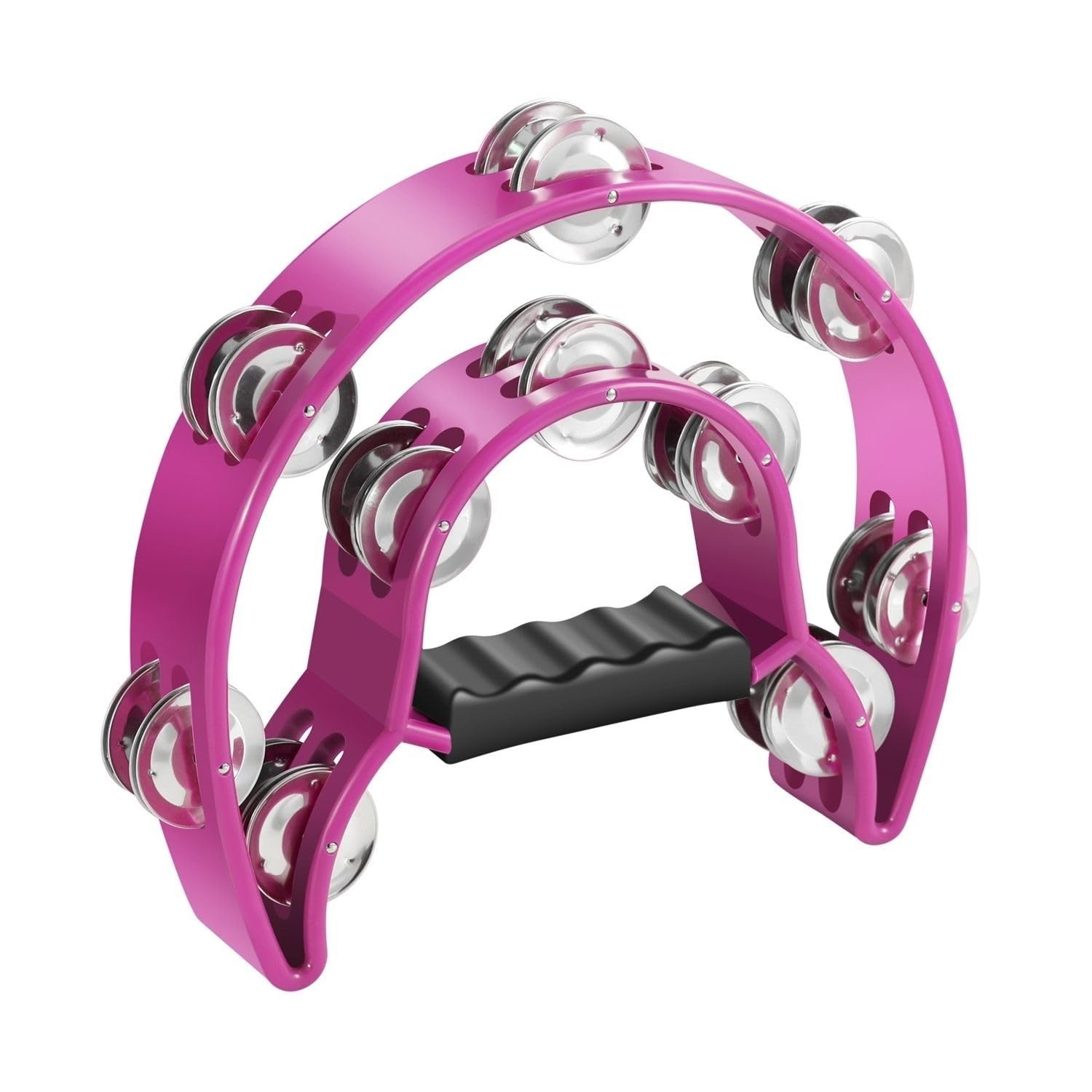 Flexzion Tambourine Metal Half Moon Musical Instruments Double Row Metal Jingles Hand Held Instruments Percussion with Ergonomic Handle