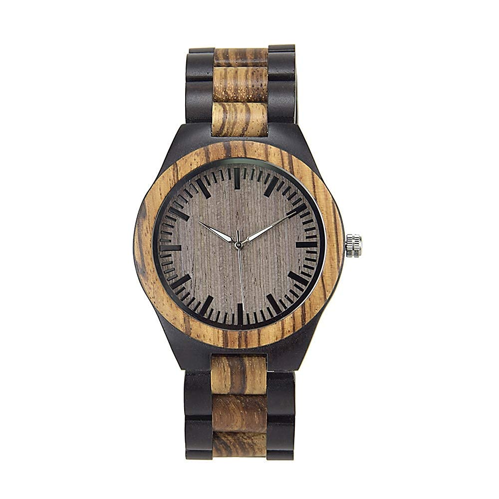 Reloj de madera de ébano negro casual para el día a día y eventos especiales de hombre