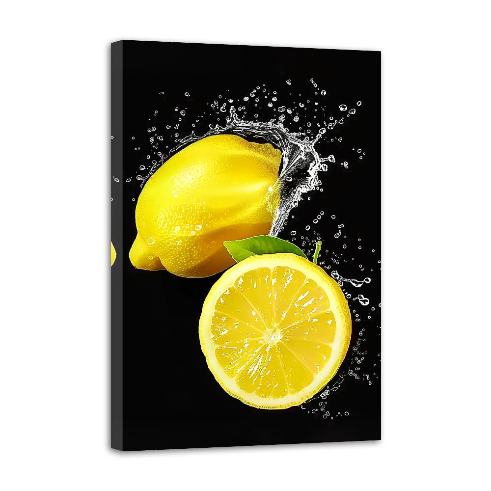 Lemon Wall Art Kitchen Pictures Wall Decor Yellow Lemon Paintings Food Poster Prints for Dining Room Restaurant Kitchen Decor Framed(Fruit-5,12.00" x