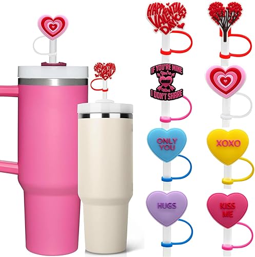 Tapa de popote con forma de corazón para copa Stanley, 8 piezas de 0.394 in, 0.4 pulgadas, reutilizables, con puntas de popote Stanley, accesorios
