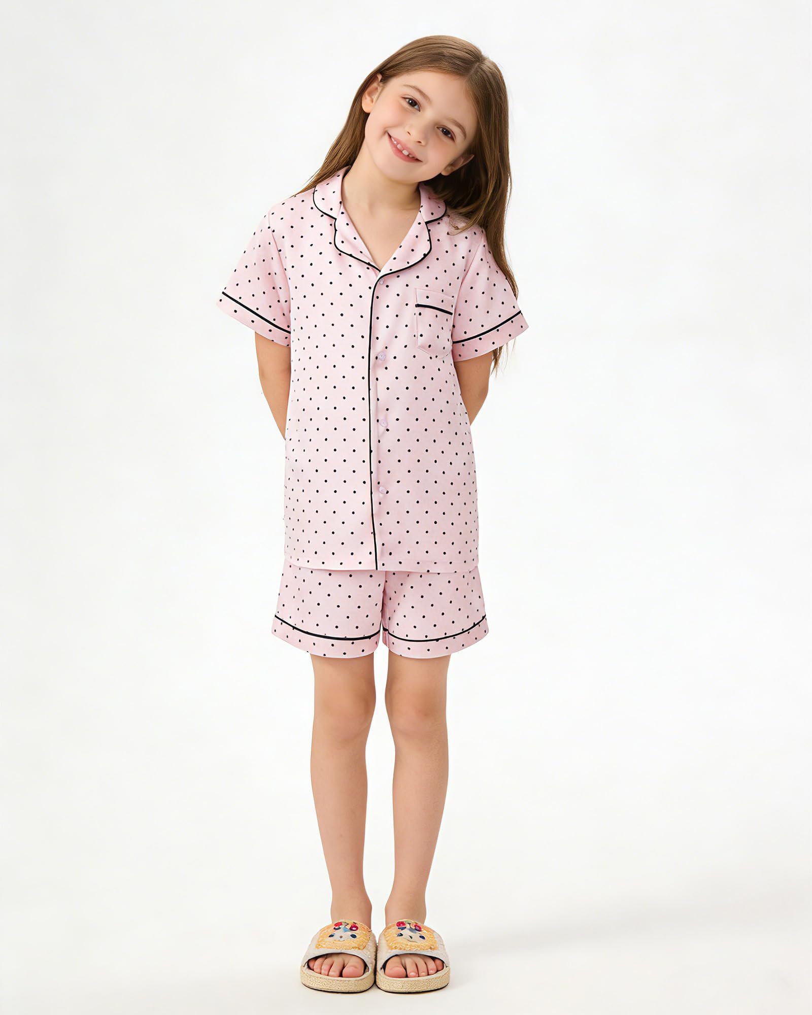 Satin Schlafanzug Mädchen Kinder Kurz Langarm Pyjama Set Dünnen Und Glatt wie Seide