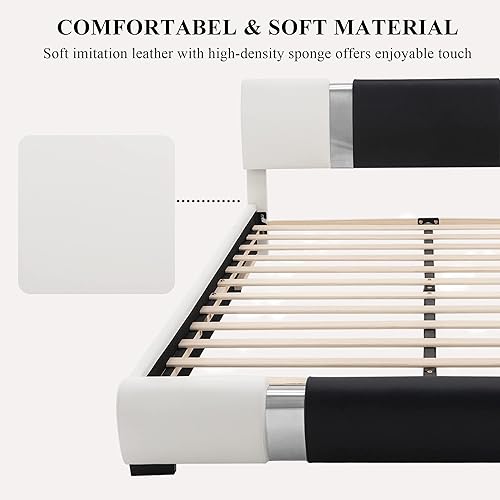 Miniatura 5 de Benevika Marco de cama con decoración de piezas de hierro y piel sintética tamaño matrimonial tapizado de lujo con soporte de listones de madera