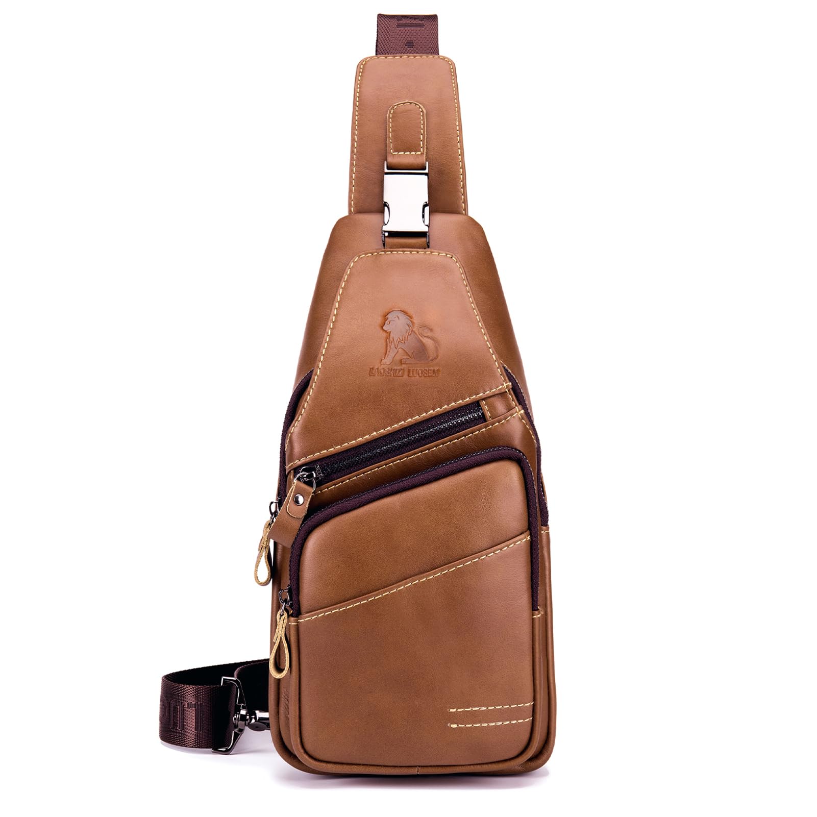 pundarika Leather Sling Bag for Men - Crossbody, Casual Shoulder Bag. Multi-Functional Chest Bag, Travel & Hiking Backpack - Brown