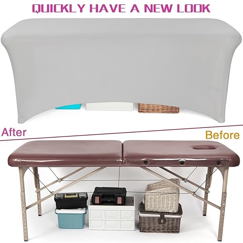 Miniatura 5 de 2 fundas grises para cama de masaje de abajo a las piernas, para mesa de masaje de 6 pies, cama de extensión de pestañas, cama de spa en tela