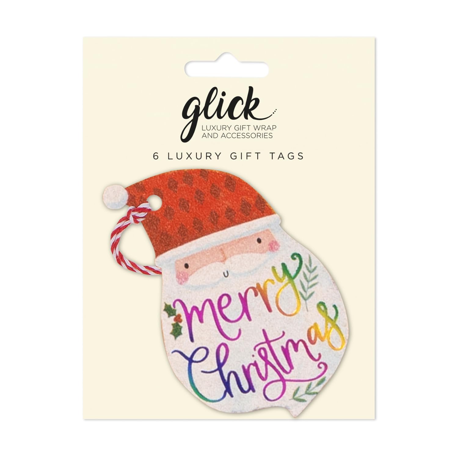 Glick Multi-Coloured Christmas Gift Tags, Rainbow Claus, Pack Of 6, Fully Recyclable