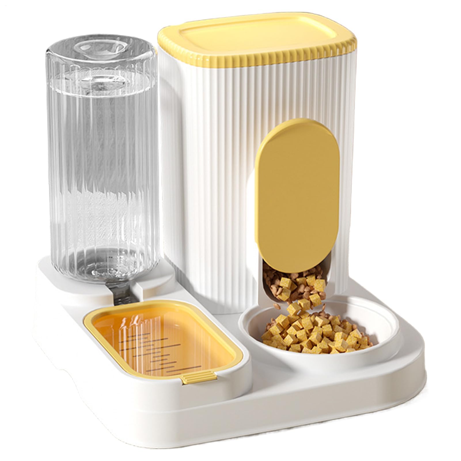 comedero automático para Gatos, Comedero 2 en 1 de Gran Capacidad con Cuenco extraíble for Razas pequeñas, Medianas y Grandes(Yellow)