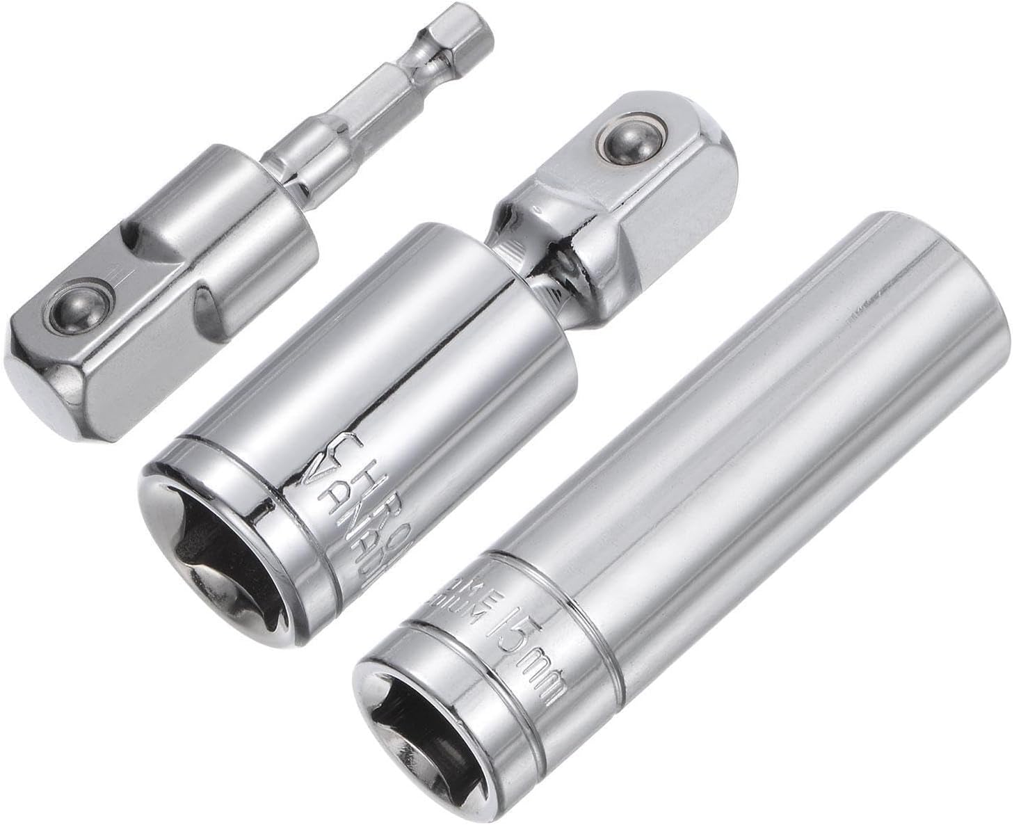 Toolparts And Accessories 1/2" Drive 15mm Deep Socket Swivel Joints Hex Shank Impact Driver Adaptor Set (#CN#130824-01501)
