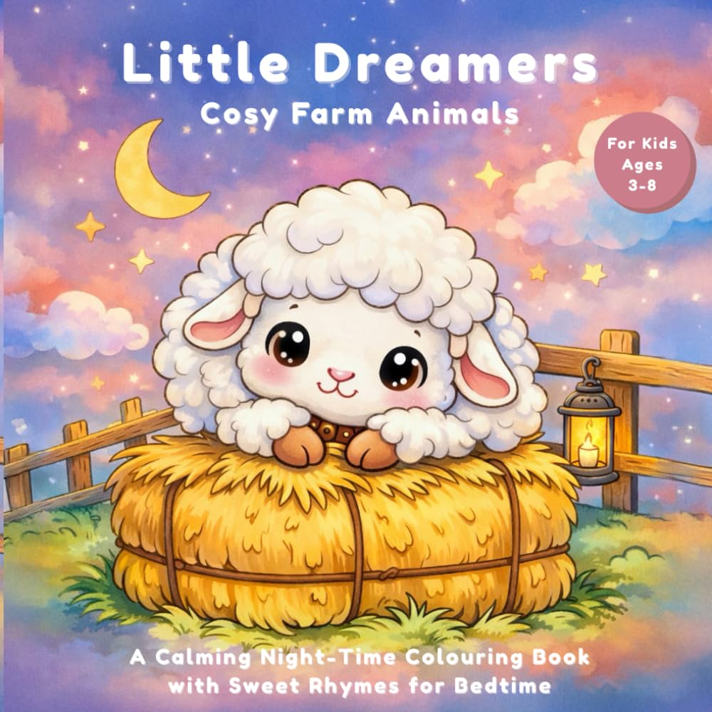 Little Dreamers: Cosy Farm Animals Bedtime Colouring In Book: A Cute Bedtime Farm Animal Colouring Book for Kids Ages 3–8 | Sweet Rhyming Goodnight ... Scenes | Toddler Sleep Routine Activity Book
