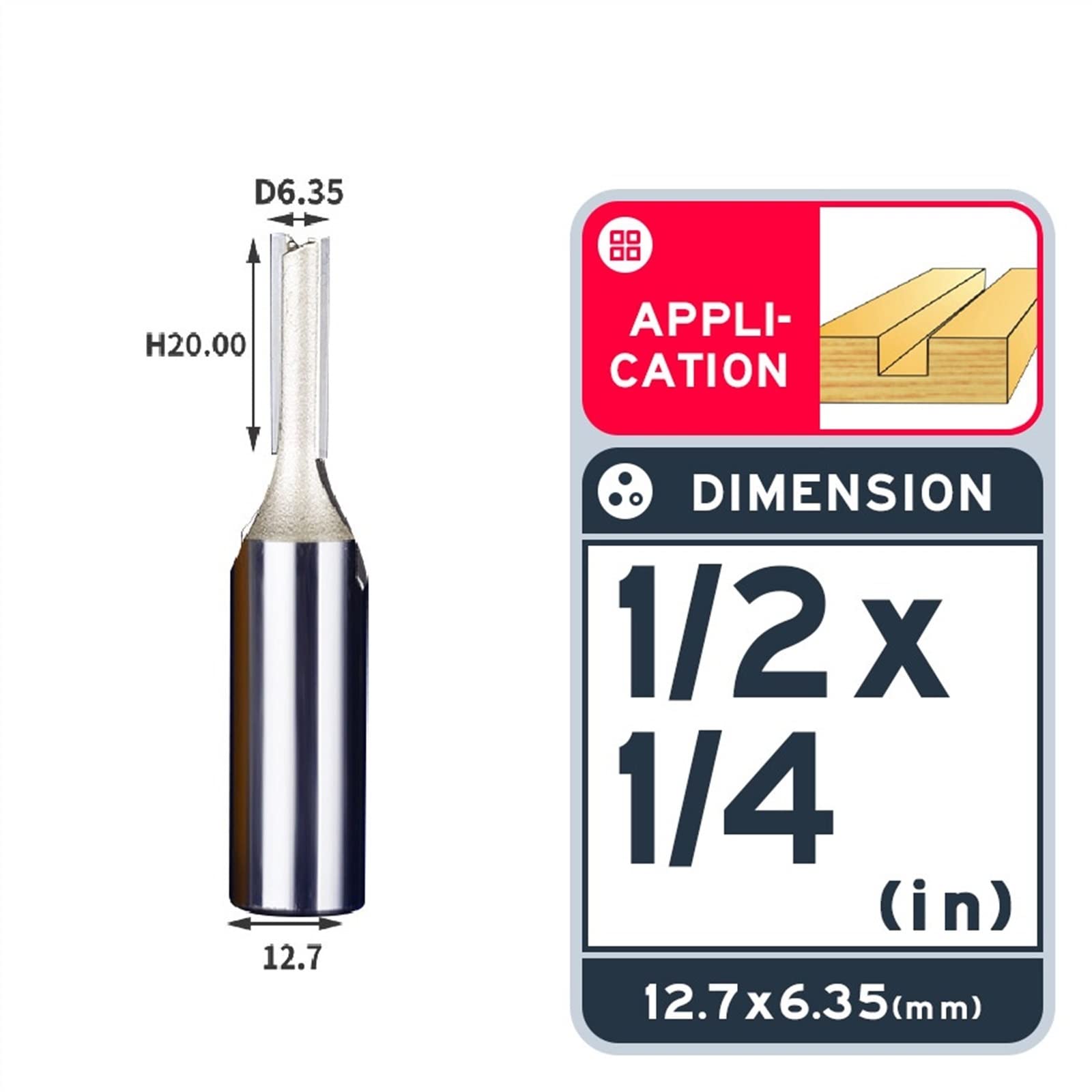 Straight Bit 1/4 1/2 Woodworking Slotting 1 2 Flute Long Blade Bit Tool End Side Work 1Pcs(1-2x1-4)