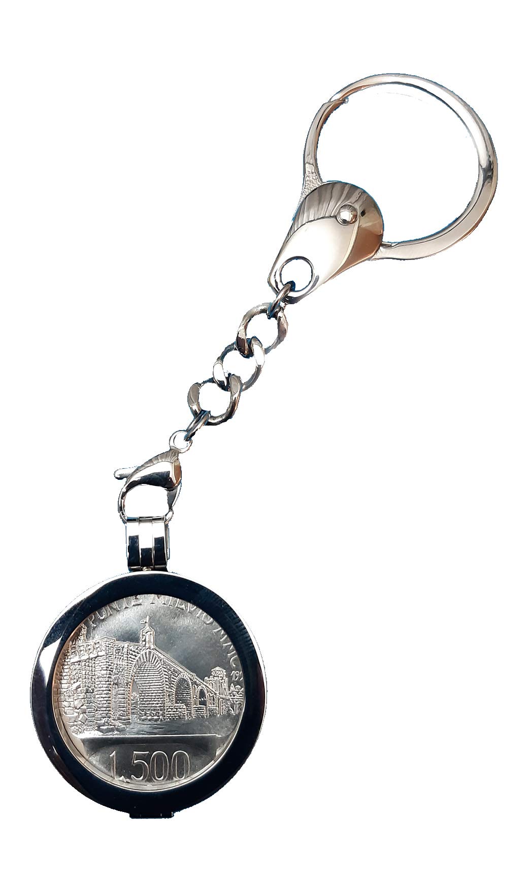 Llavero de plata con moneda de 1991 edificación de Ponte Milvio joya exclusiva para hombre 5