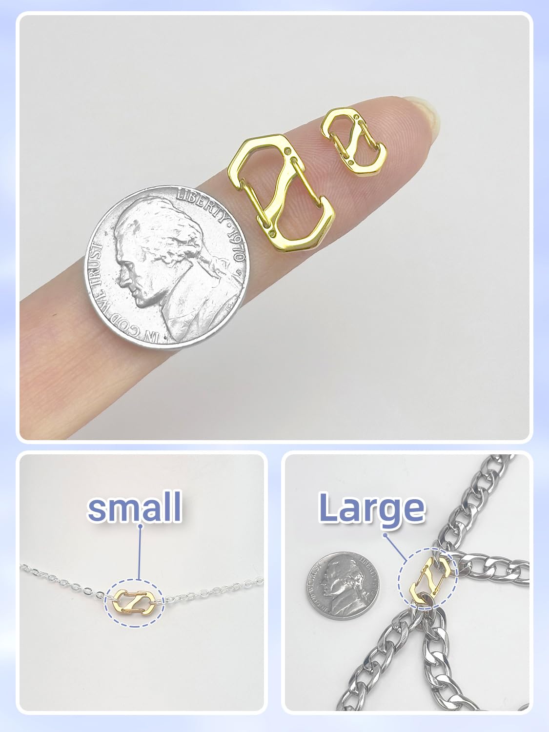 Evnlo 12Pcs Double Opening Lobster Clasp Necklace Shortener Bracelet Clasps and Closures,Gold Necklace Shortener Clip for Jewelry Making (Small & Large)