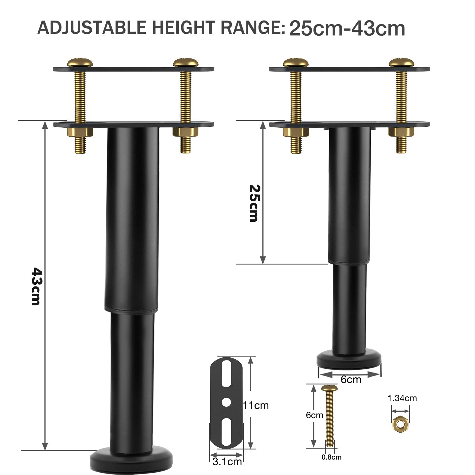 Oursouion Bed Support Leg,Bed Legs Adjustable Retractable Heavy Duty Bed Center Frame Slat,Metal Furniture Legs Suitable for Cabinet Sofa Bed Frame Replacement Parts 2Pcs25-42cm(Large Base) - Image 2