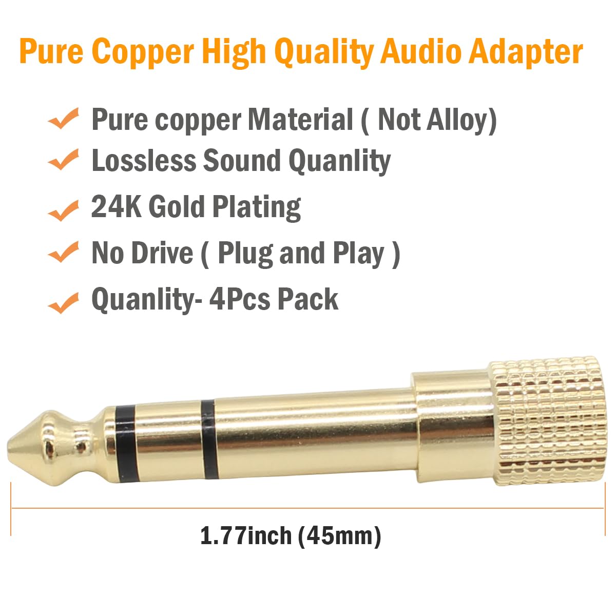 exgoofit 6.35mm Male to 3.5mm Female Stereo Audio Jack 2-Pack 1/4 inch to 1/8 inch Adapter for Aux Cable, Guitar Amplifier, Headphone