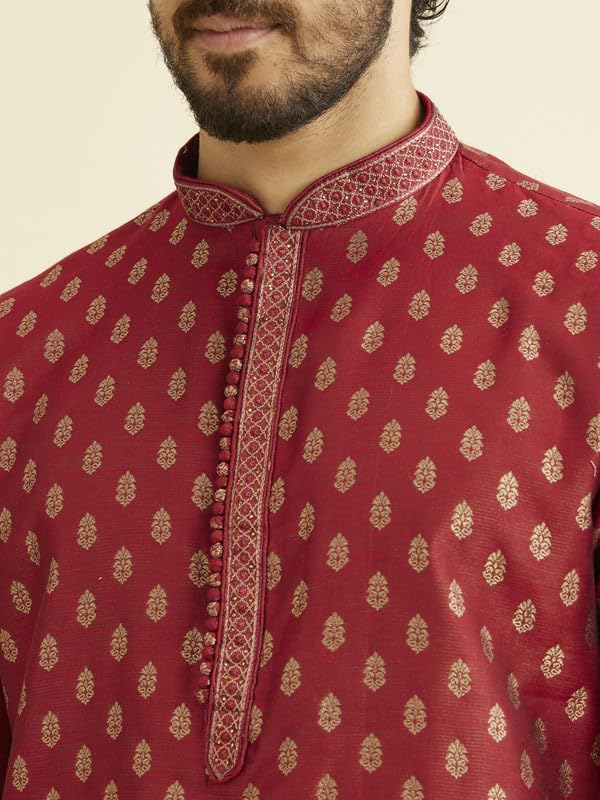 Image of Manyavar Men's Jacquard Hand Embroidered Kurta Set (2pcs)
