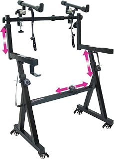 Liquid Stands Dual Piano Keyboard Stand with Wheels and 2nd Tier | Adjustable Rolling Z Style Fits 54-61-88 Key Pianos, Portable Heavy Duty Music Stand For Synths & Electric Digital Keyboards