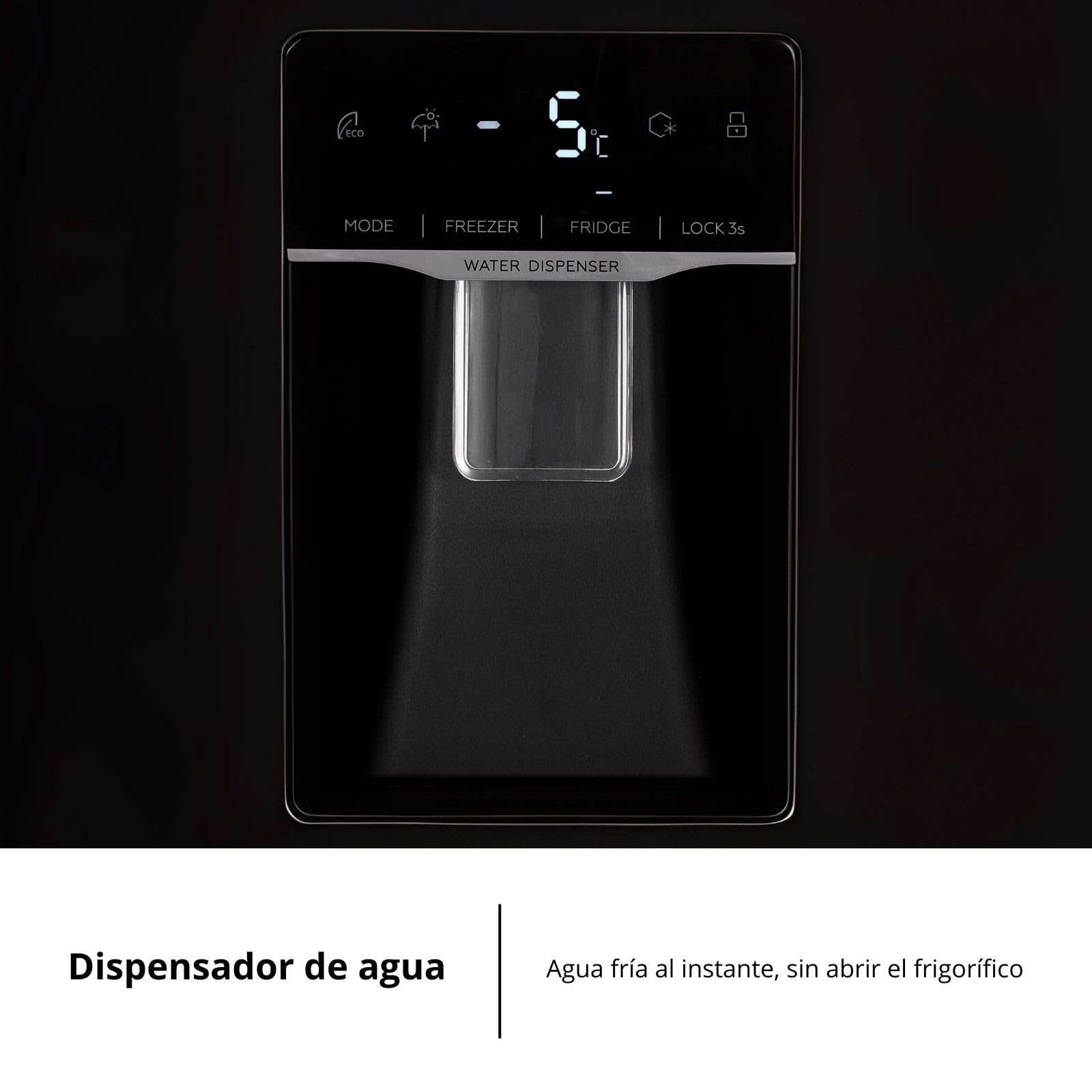 Corberó - Frigorífico Americano | CFSBSH735NWD | No Frost | Inverter | 439L | 177cm | Dispensador de Agua | Twist Ice Maker | Luz Led | Display | 4 cajones | Negro