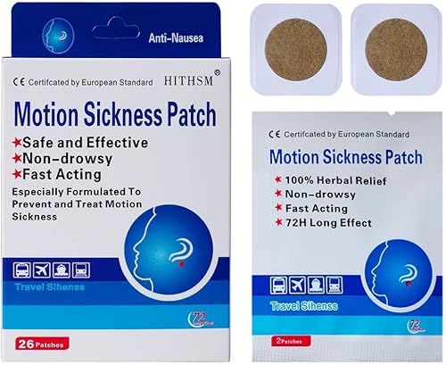 Parche para mareo por movimiento, 26 parches funciona para aliviar vómitos, náuseas, mareos y otros síntomas resultantes de enfermedades de