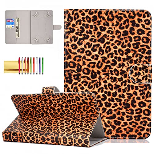 Universal Case for 7 inch Tablet, Techcircle PU Leather Slim Folio Magnet [Card Pocket] Stand Cover for All 6.5'-7.5' Tablet, for Samsung Galaxy Tab 7.0 / Google Nexus 7 / Fire 7, Leopard