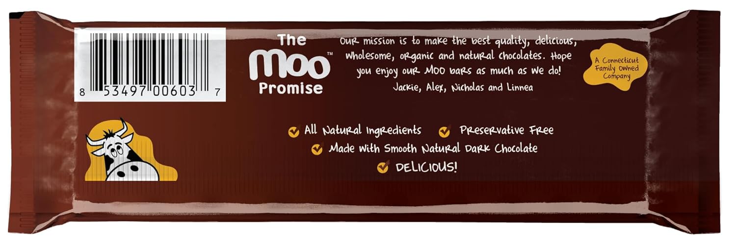 Moo Chocolates All Natural Solid Dark Chocolate Large Bars 1.4 oz, 14 ct (Pack of 1) | 100 Calorie Snacks for On-the-Go, Lunchboxes, Office