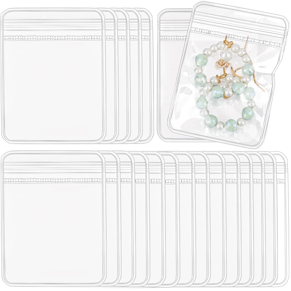 SOFPLATE 100Pcs 2 X 2.8 Inch Clear PVC Jewelry Bags Small Jewelry Bag Organizer Self Seal Ziplock Pouch Storage Bag Anti Tarnish Transparent Packing Bags for Holding Bracelet Ring Earring Necklace