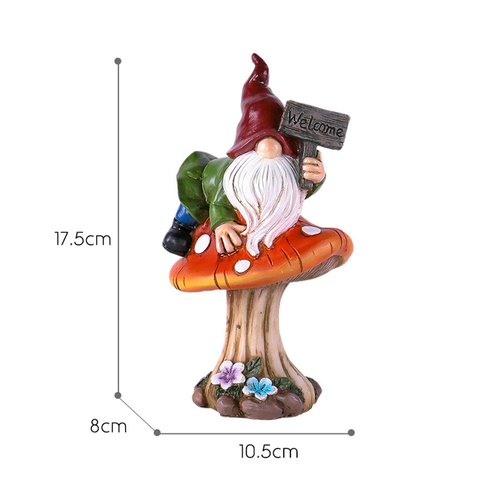 Statuetta decorativa a forma di nano da giardino su fungo in resina – Simpatico cartello di benvenuto per casa e giardino, 10,5 x 8 x 17,5 cm, decorazione perfetta per gli amanti dei nani