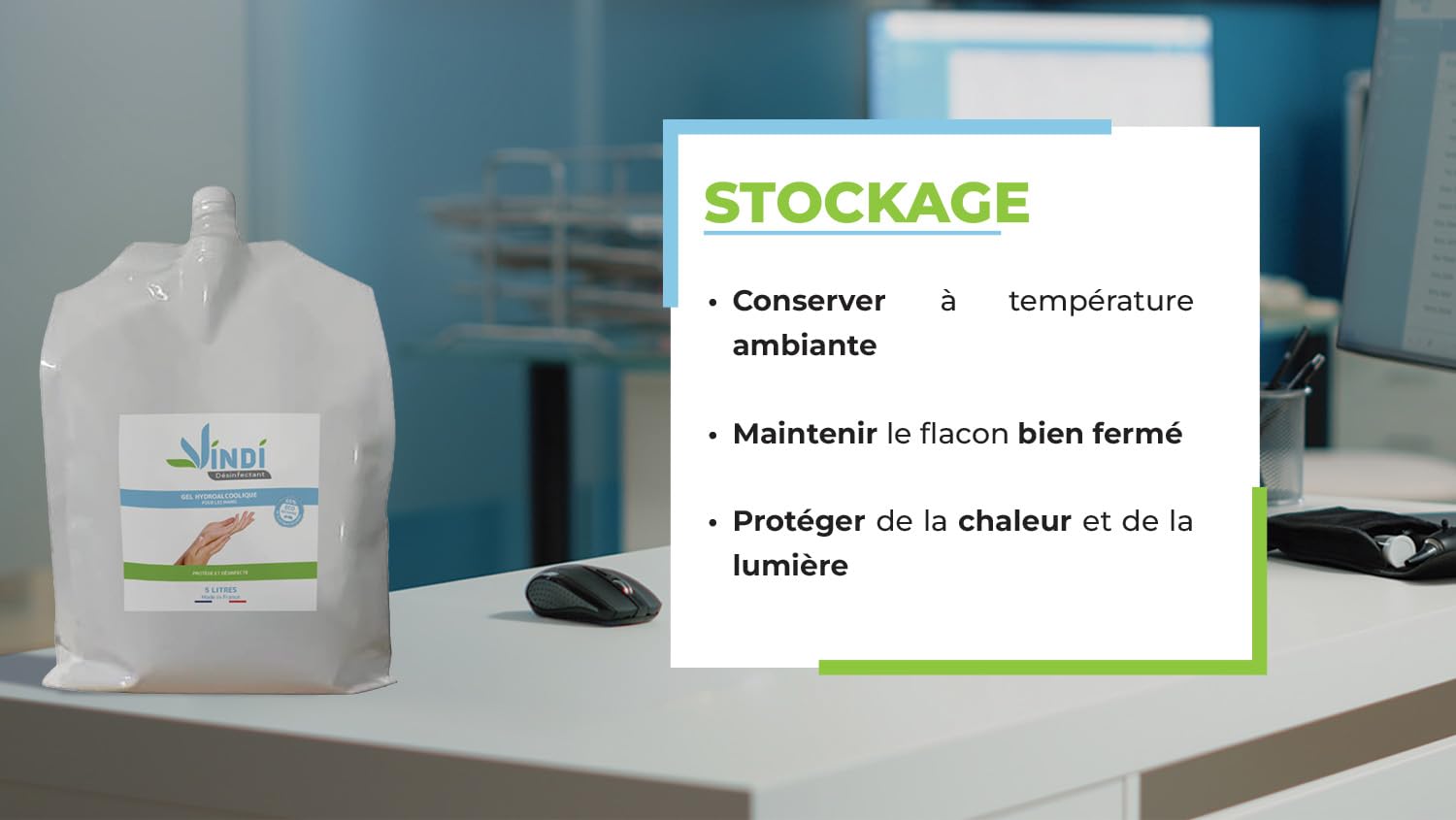 Vindi Désinfectant gel hydroalcoolique - Bidon-écorecharge de 5L - Fabrication Française -76% d'alcool - Virucide