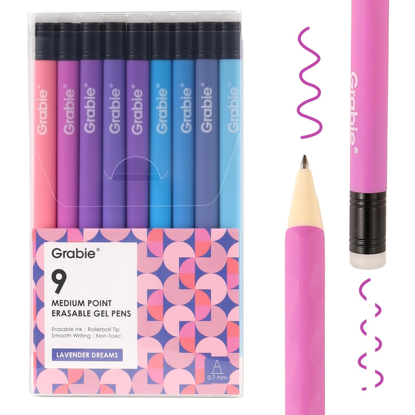 Grabie Erasable Gel Pens 9 Colors Erasable Pens Multicolor Make Mistakes Disappear 0 7mm Medium Point Rollerball Tip
