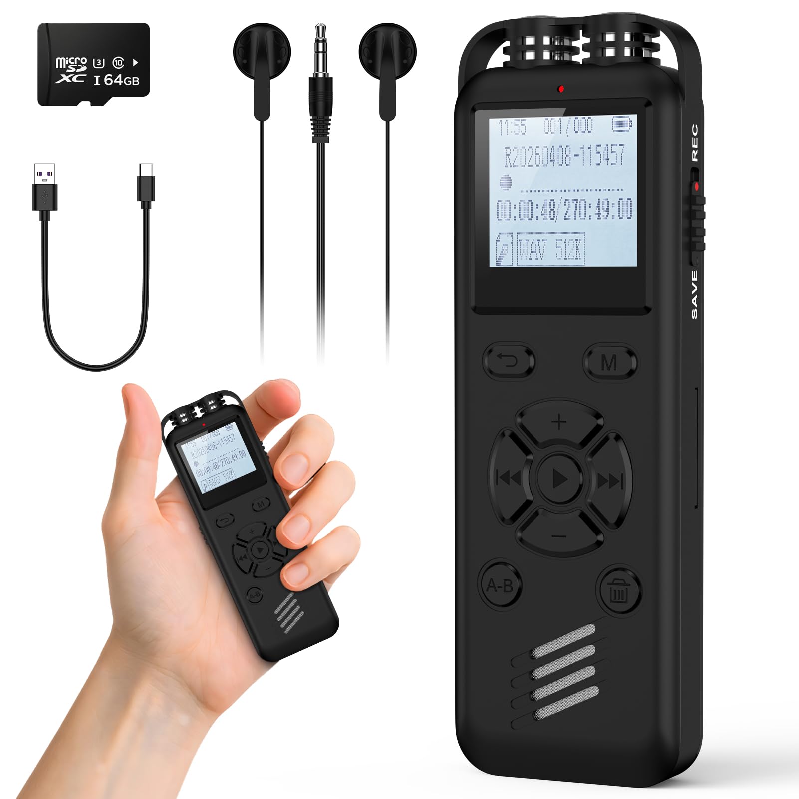64GB Digital Voice Recorder with Playback,Audio Recording Device,Voice Activated Recorder with Noise Reduction,A-B Repeat,Mp3 Player and Password for Lectures Meeting/Classes/Interviews-image-37