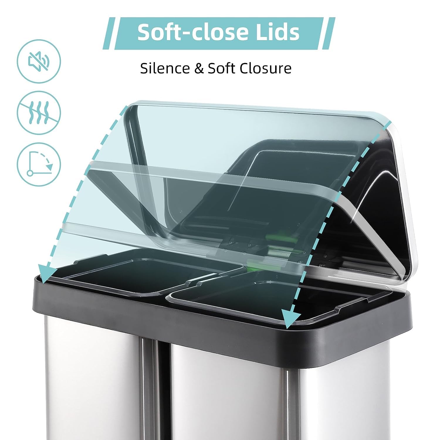 Cestino Doppio 16 Galloni (2x8) In Acciaio Inox - Pedale E Coperchio Silent Close Per Raccolta Differenziata